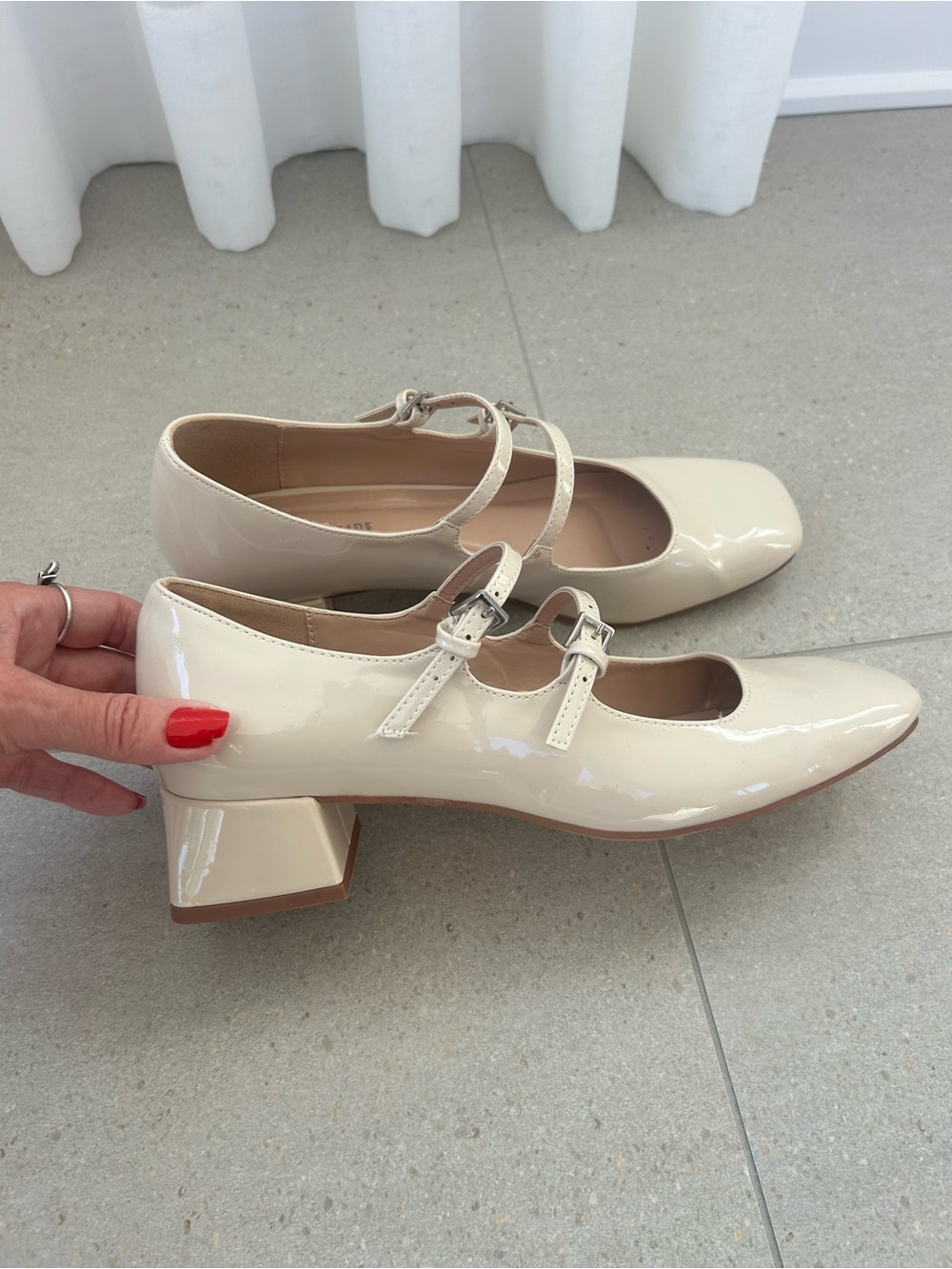 Beautiful Cream Patent Double-Strap Block Heel Mary Janes❤️8.5 - Picture 6 of 10